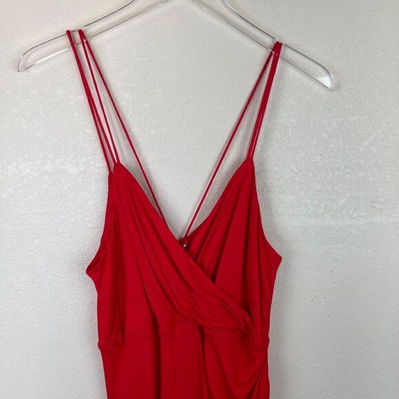 Bardot Sexy Red Wrap Midi Dress Slit Lipstick Size 8 Medium - Picture 3 of 10